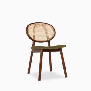 Willow Wooden Dining Chair - Moss Green Sustainable Mohair Velvet & Walnut